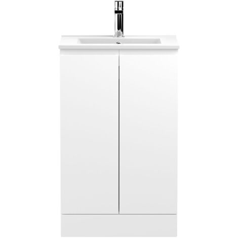 Hudson Reed Urban Floor Standing 2-Door Vanity Unit with Basin 2 Satin White - 500mm Wide