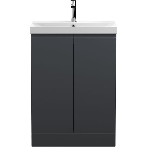 Hudson Reed Urban Floor Standing 2-Door Vanity Unit with Basin-3 600mm Wide - Satin Anthracite