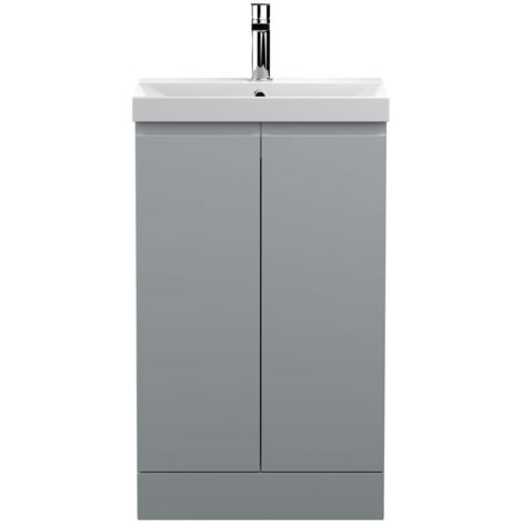 Hudson Reed Urban Floor Standing 2-Door Vanity Unit with Basin 3 Satin Grey - 500mm Wide