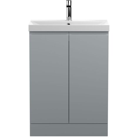 Hudson Reed Urban Floor Standing 2-Door Vanity Unit with Basin 3 Satin Grey - 600mm Wide