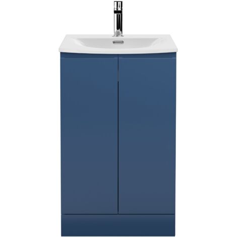 Hudson Reed Urban Floor Standing 2-Door Vanity Unit with Basin 4 Satin Blue - 500mm Wide