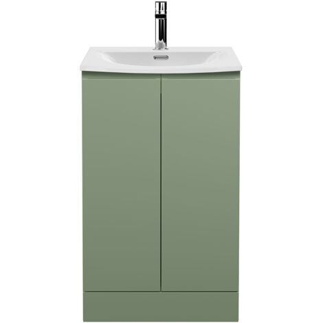 Hudson Reed Urban Floor Standing 2-Door Vanity Unit with Basin 4 Satin Green - 500mm Wide