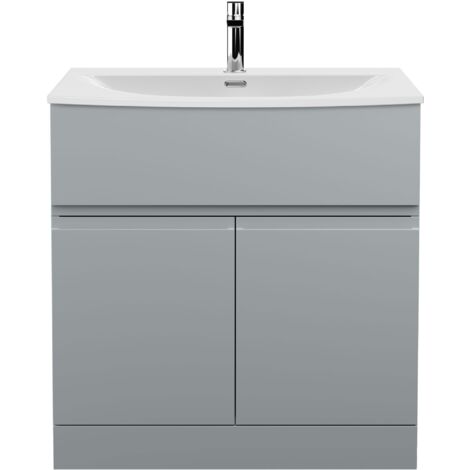 Hudson Reed Urban Floor Standing 2-Door Vanity Unit with Basin 4 Satin Grey - 800mm Wide