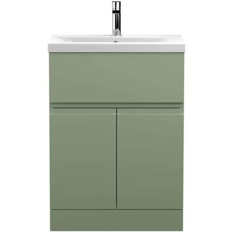 Hudson Reed Urban Floor Standing Vanity Unit with Basin 1 Satin Green - 600mm Wide