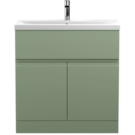 Hudson Reed Urban Floor Standing Vanity Unit with Basin 1 Satin Green - 800mm Wide