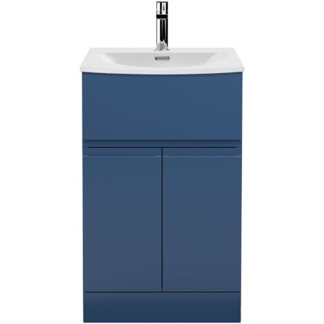 Hudson Reed Urban Floor Standing Vanity Unit with Basin 4 Satin Blue - 500mm Wide