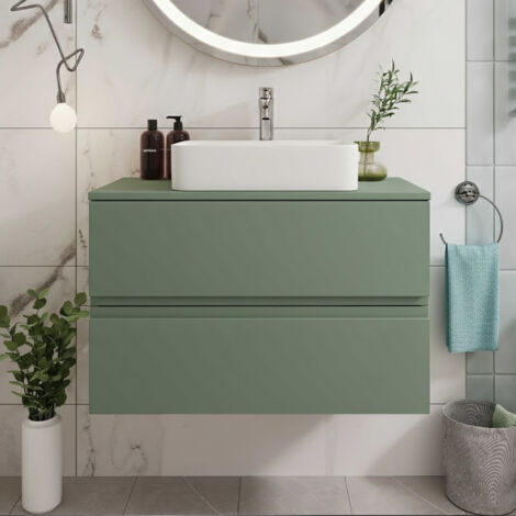 Hudson Reed Urban Satin Green 800mm Wall Hung 2 Drawer Vanity Unit with Worktop - URB806W