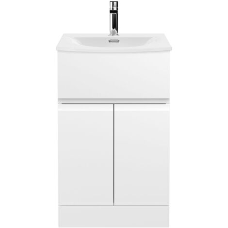 Hudson Reed Urban Satin White 500mm Floor Standing Vanity Unit and Curved Ceramic Basin - URB101G