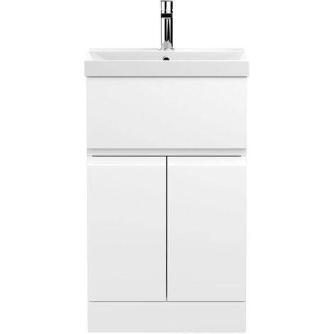 Hudson Reed Urban Satin White 500mm Floor Standing Vanity Unit and Thin Edge Ceramic Basin - URB101D