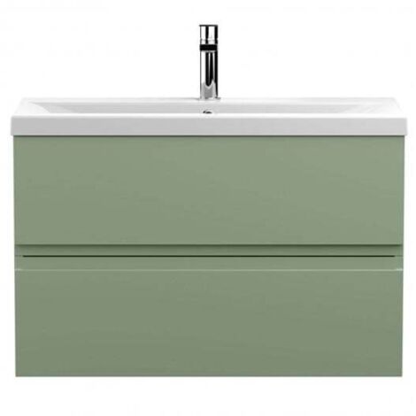 Hudson Reed Urban Wall Hung 2-Drawer Vanity Unit with Basin 1 Satin Green - 800mm Wide