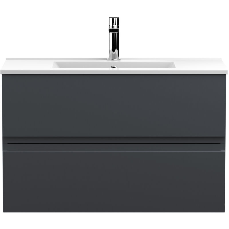 Urban Wall Hung 2-Drawer Vanity Unit with Basin 2 Satin Anthracite - 800mm Wide - Hudson Reed