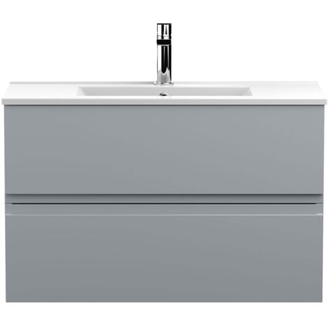 Hudson Reed Urban Wall Hung 2-Drawer Vanity Unit with Basin 2 Satin Grey - 800mm Wide