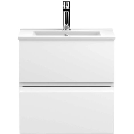 Hudson Reed Urban Wall Hung 2-Drawer Vanity Unit with Basin 2 Satin White - 500mm Wide