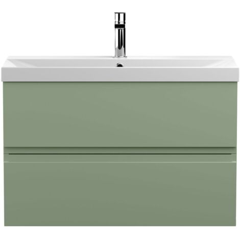 Hudson Reed Urban Wall Hung 2-Drawer Vanity Unit with Basin 3 Satin Green - 800mm Wide