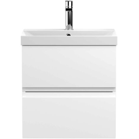 Hudson Reed Urban Wall Hung 2-Drawer Vanity Unit with Basin 3 Satin White - 500mm Wide