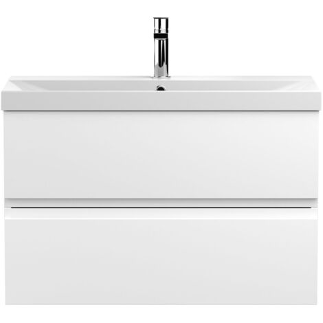 Hudson Reed Urban Wall Hung 2-Drawer Vanity Unit with Basin 3 Satin White - 800mm Wide
