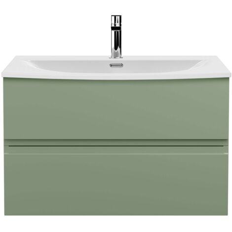 Hudson Reed Urban Wall Hung 2-Drawer Vanity Unit with Basin 4 Satin Green - 800mm Wide