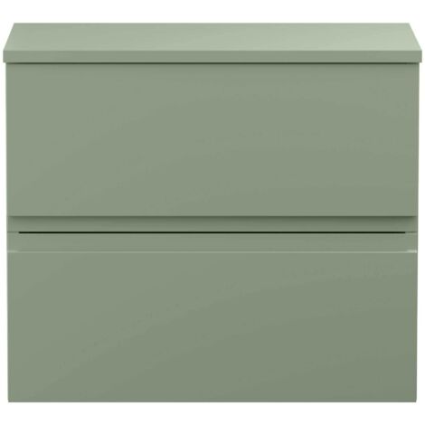 Hudson Reed Urban Wall Hung 2-Drawer Vanity Unit with Worktop 600mm Wide - Satin Green