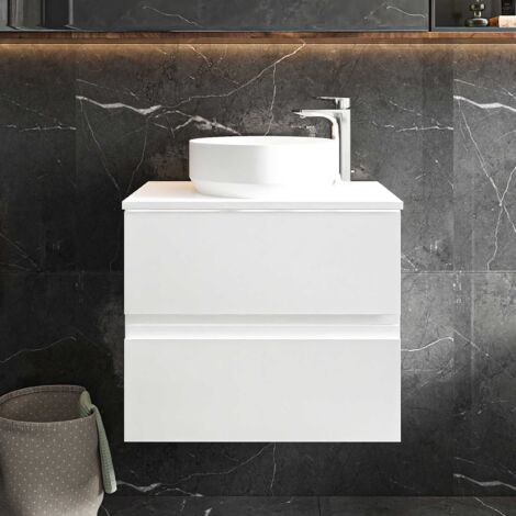 Hudson Reed Urban Wall Hung 2-Drawer Vanity Unit with Worktop 600mm Wide - Satin White