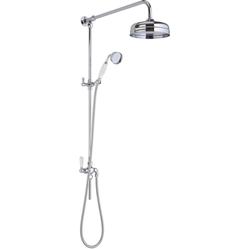 Hudson Reed Victorian Grand Shower Riser Kit with Diverter with Fixed Shower Head and Handset - Chrome