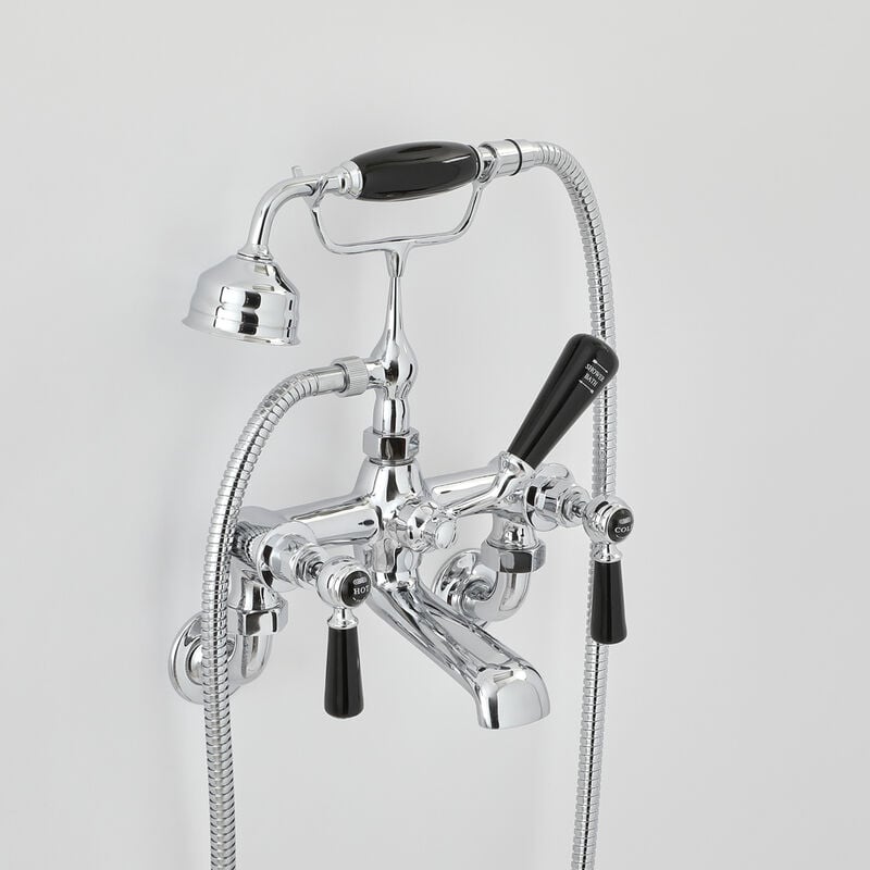 Milano - Elizabeth - Traditional Wall Mounted Bath Shower Mixer Tap with Lever Handles - Chrome and Black