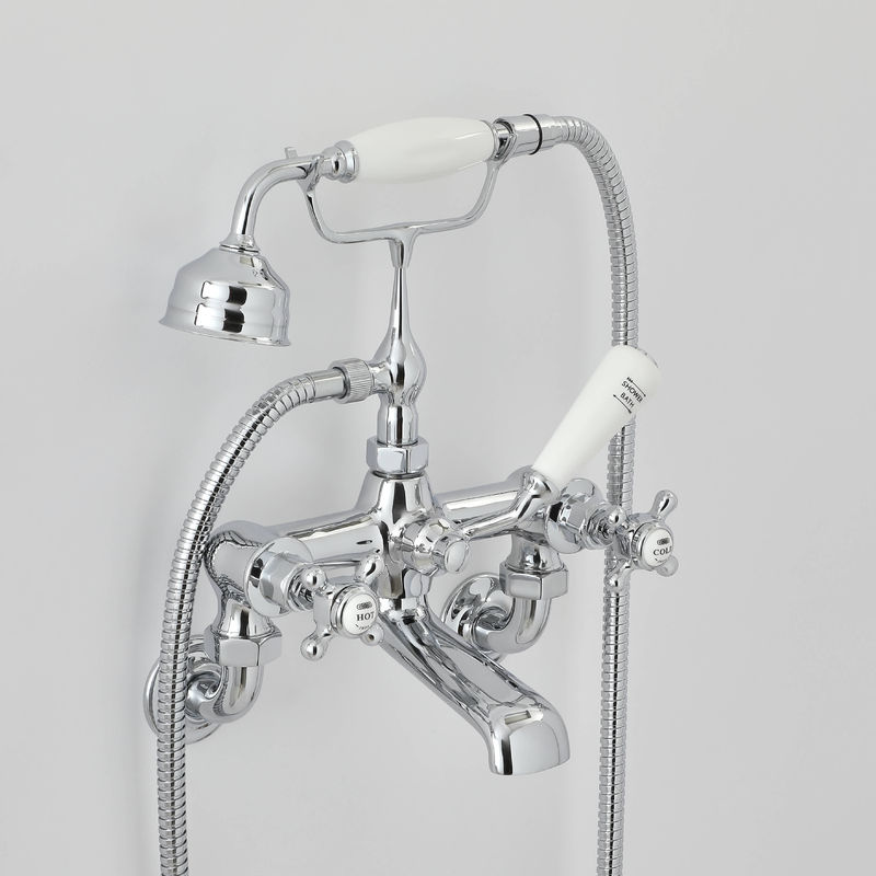 Milano Elizabeth - Traditional Crosshead Wall Mounted Bath Shower Mixer Tap - Chrome and White