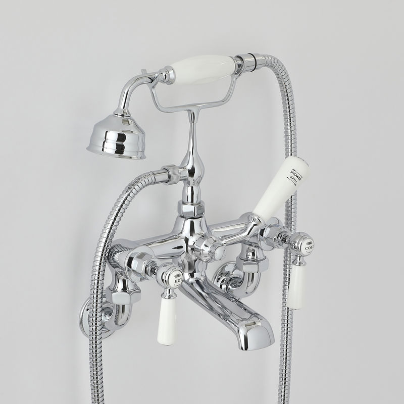 Milano Elizabeth - Traditional Wall Mounted Bath Shower Mixer Tap with Lever Handles - Chrome and White