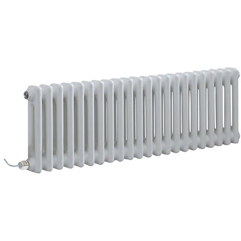 Hudson Reed Windsor - Radiateur Électrique Style Fonte Rétro Horizontal Double Rang - Blanc - 30 cm x 101 cm - Choix du thermostat