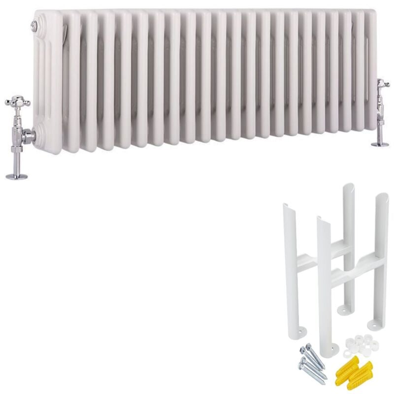 Hudson Reed - Windsor - Radiateur Rétro Horizontal Quatre Rang - Blanc - 30cm x 101cm