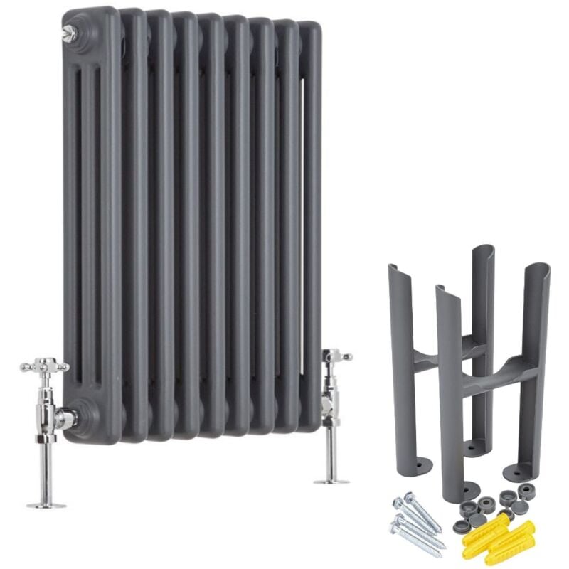 Hudson Reed - Windsor - Radiateur Rétro Horizontal Triple Rang - Anthracite - 60cm x 42.5cm