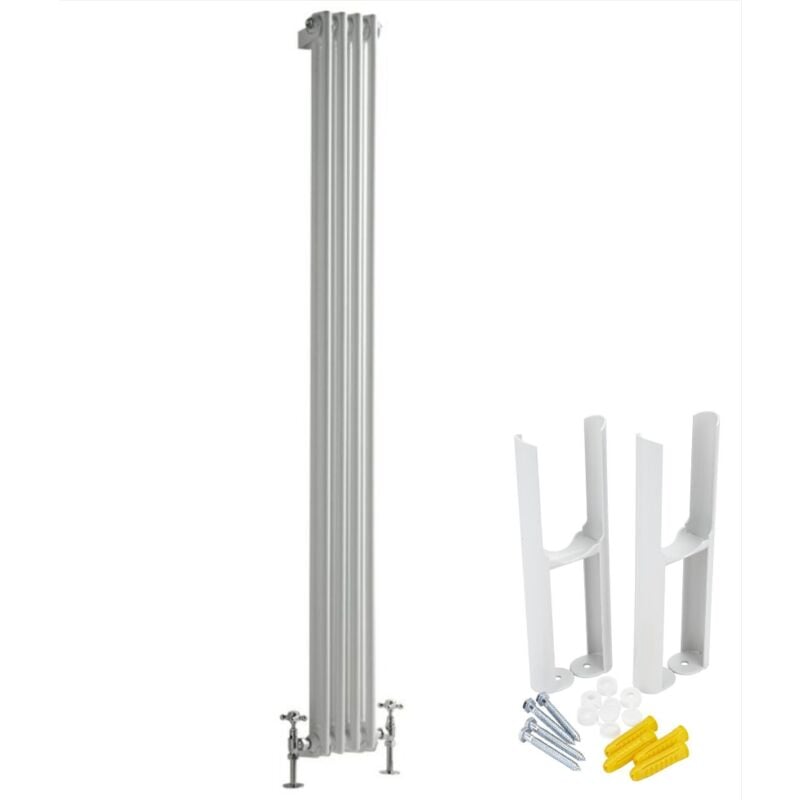 Hudson Reed - Windsor - Radiateur Rétro Vertical Double Rang - Blanc - 180cm x 20cm