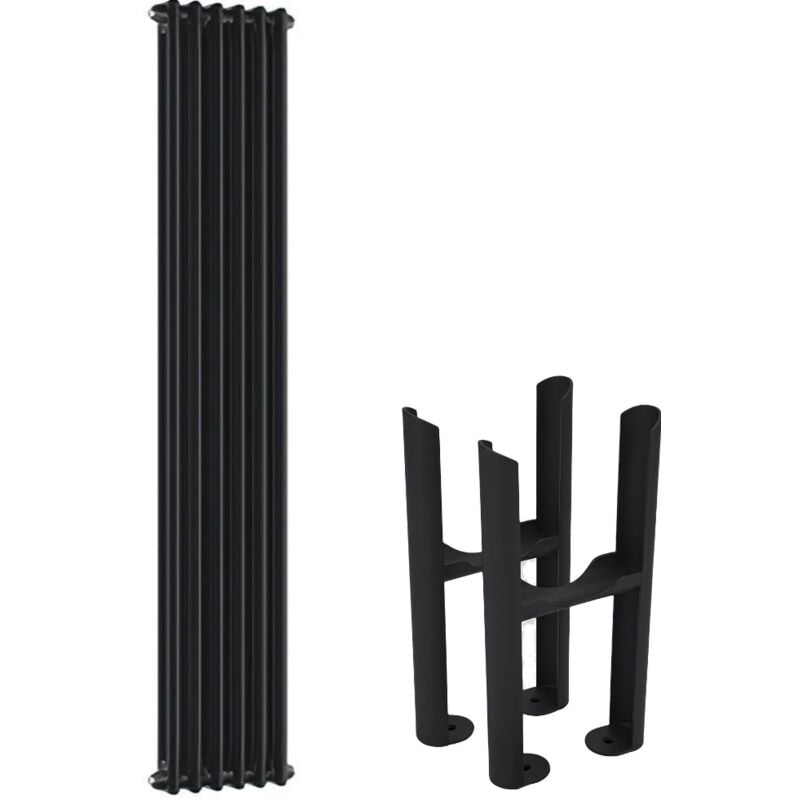 Hudson Reed - Windsor - Radiateur Rétro Vertical Double Rang - Noir - 180cm x 29.3cm