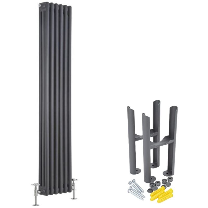 Hudson Reed - Windsor - Radiateur Rétro Vertical Triple Rang - Anthracite - 180cm x 29.3cm