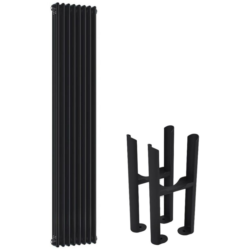 Hudson Reed Windsor - Radiateur Rétro Vertical Triple Rang - Noir - 180cm x 38.3cm
