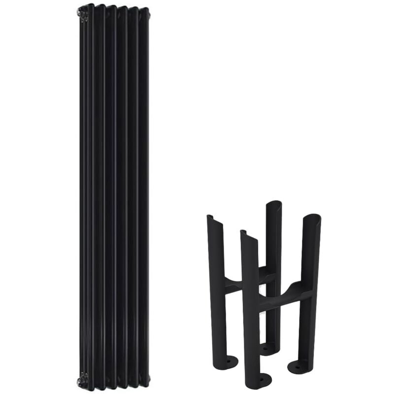 Hudson Reed - Windsor - Radiateur Rétro Vertical Triple Rang - Noir - 180cm x 29.3cm