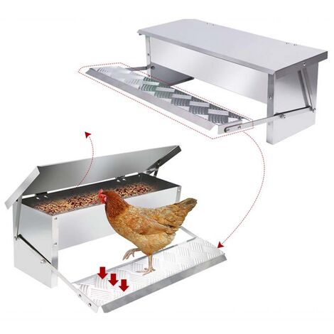 Hühner Futterautomat, Futterspender Hühnerfutterautomat aus Verzinkter Stahl Automatischer Hühner Futtertrog mit Rattensicher Füßen Pedal, Wasserfest Deckel Hält ür Geflügel Enten Hühner