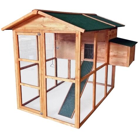 Hühnerhaus Hühnerstall aus Holz mit Freilaufgehege Nistplatz und großer Tür