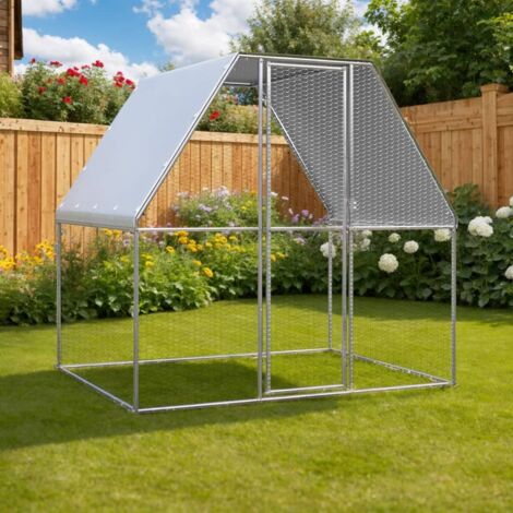 Hühnerkäfig Silbern und Grau 2x2x2 m Verzinkter Stahl CFW746365