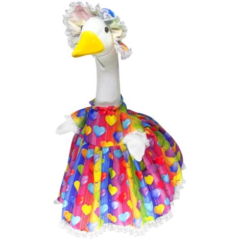 Hühnerkostüm für die Gartendekoration – Kleid und Hut aus farbenfrohem Stoff mit hübschem Punktmuster für Terrasse, Balkon oder Rasen – Größe: Kleid 59 x 32 cm / Hut 17 x 17 cm – Set bestehend aus 1 K