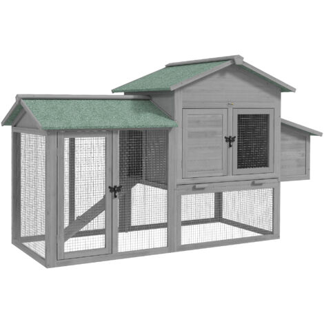 Hühnerstall Holz Hühnerhaus mit Freilaufgehege Nistkasten Rampe herausziehbarem Tablett für 2-4 Hühner 168x75x103cm Grau