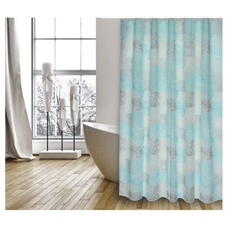 HUELLAS Cortina de Ducha de Poliéster 180x200cm CALIDAD PREMIUM Azul Turquesa - Anillas incluidas MSV