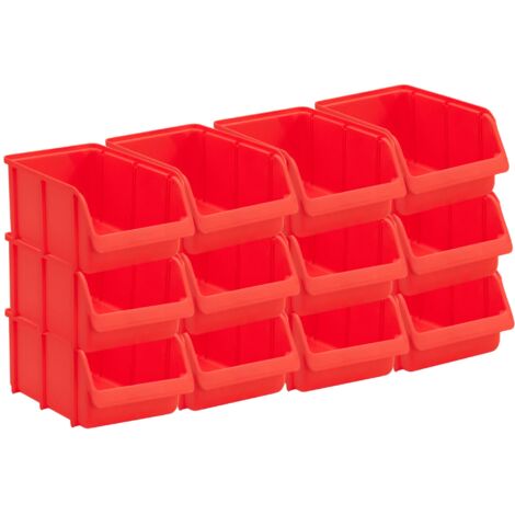 hünersdorff Set 12 cassetti impilabili, cassette portaoggetti, organizer per utensili, elevata stabilità dimensionale e capacità di carico, in polipropilene (PP), misura 4, rosso