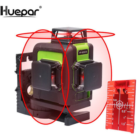 Huepar 12 Lignes 3D Cross Line Niveau Laser Auto-nivelant 360 degrés Croix verticale et horizontale Super puissante ligne de faisceau Laser rouge 903CR