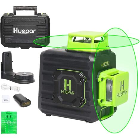 Huepar 2 x 360 Kreuzlinienlaser Grüner Selbstnivellierenden Laser Level, Zwei 360°-Laserlinie, Li-Ionen-Akku mit Ladeanschluss Typ C, Hartschalenkoffer enthalten - B02CG