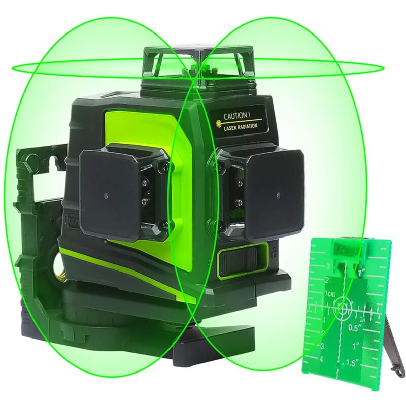 Image of Huepar - 3 x 360 laser a linee incrociate verde, livella laser autolivellante commutabile con laser a linee 3D a 360 gradi con funzione a impulsi,