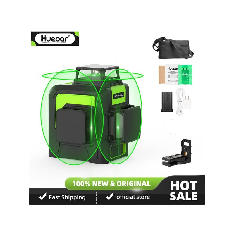 3x360 niveau laser 3D vert Cross Line Laser Auto Nivellement 147ft 45m grande puissance 903CG - Huepar