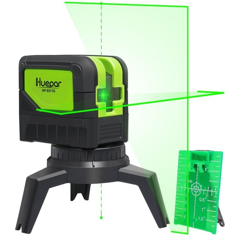 9211G Niveau Laser Croix Vert avec 2 Points Laser, diy Ligne Laser avec Fonction de Auto-nivellement et Inclinaison, Distance de Travail 15m, Support
