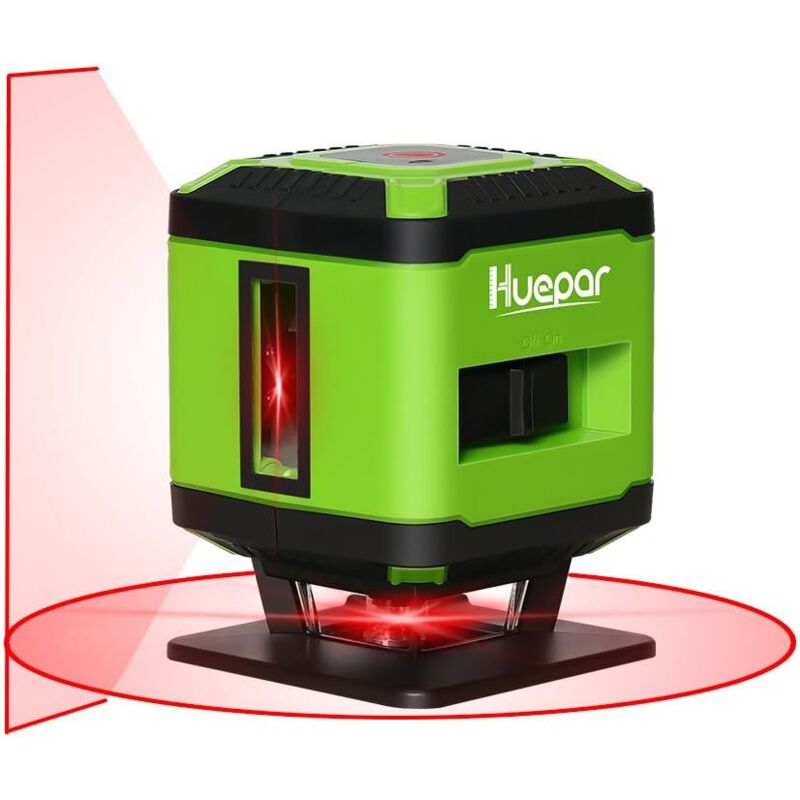 Huepar - FL360R 1 x 360 Niveau Laser au sol pour Carrelage Pose, Laser à Croix Rouge Auto-nivellement Commutable Ligne Horizontale de 360 degrés, 10m