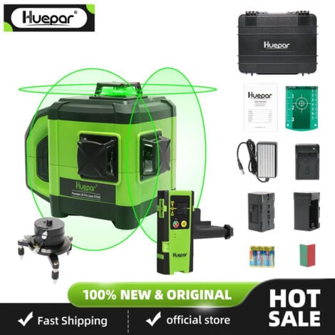 Huepar Livello laser elettronico autolivellante 3D a raggio verde -3x360 Cross Line 130FT Livello professionale DT03G