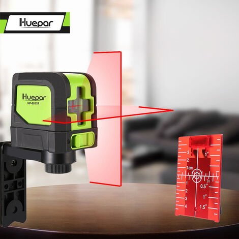 Huepar Niveau laser 2 lignes Nivellement automatique (4 degrés) Laser à faisceau rouge vert Horizontal et Vertical Ligne croisée avec base magnétique 9011R